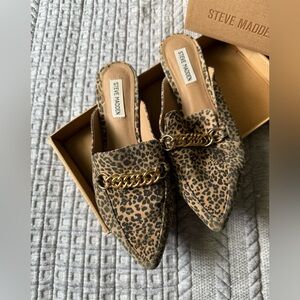 Steve Madden Leopard Print Mules with Gold Chain